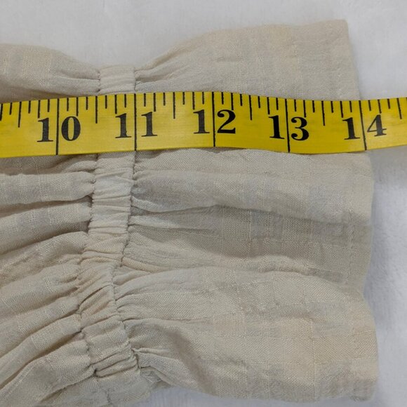 NEW Express Top Womens XS Beige Peasant Seersucker Rouched Smocked Boho Peplum - Picture 9 of 13